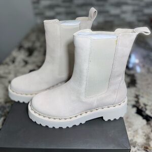 Vince Camuto Cream Chelsea Combat Boots with‎ Studded Sole